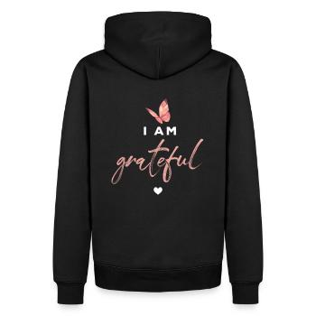 Grateful Schmetterling Inspiration Spruch - Männer Premium Bio Hoodie - Schwarz - Hinten - Nico (187cm)