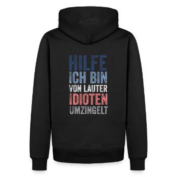 Hilfe ich bin von lauter Idioten umzingelt - Männer Premium Bio Hoodie - Schwarz - Hinten - Nico (187cm)