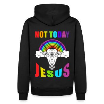 Not today Jesus - Männer Premium Bio Hoodie - Schwarz - Hinten - Nico (187cm)