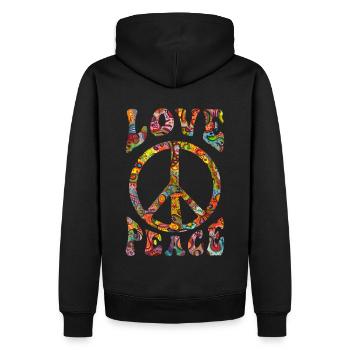 Signe de paix d’amour Hippie - Sweat à capuche Premium bio Homme - noir - Dos - Nico (187cm)