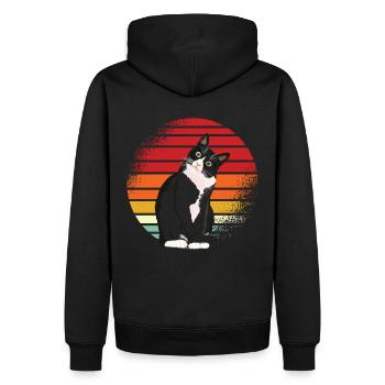 Schwarze Katze Retro - Männer Premium Bio Hoodie - Schwarz - Hinten - Nico (187cm)