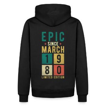 Anniversaire Mars 1980 - Sweat à capuche Premium bio Homme - noir - Dos - Nico (187cm)