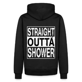 Douche droite outta - Sweat à capuche Premium bio Homme - noir - Dos - Nico (187cm)