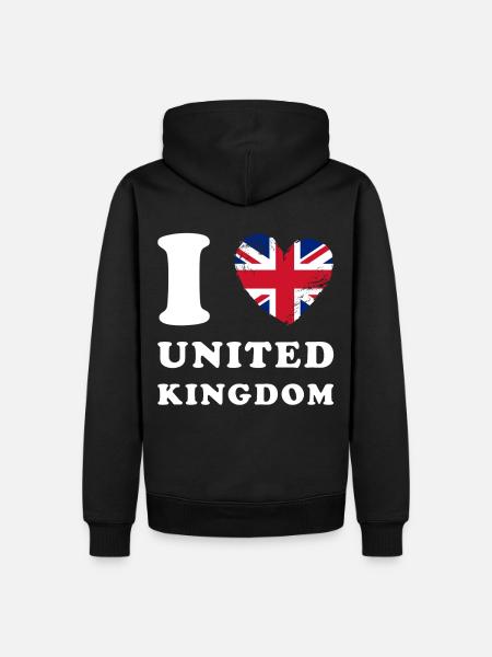 Angleterre J’aime Royaume-Uni - Sweat à capuche Premium bio Homme - noir