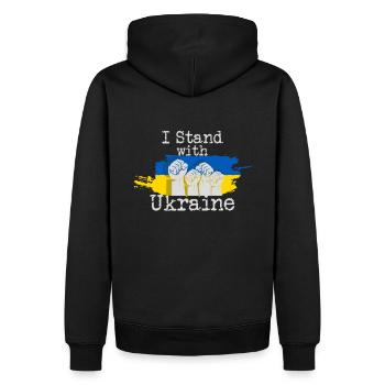 Ukraine I stand with Ukraine - Männer Premium Bio Hoodie - Schwarz - Hinten - Nico (187cm)
