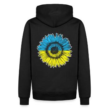 Ukraine Flagge Sonnenblume - Männer Premium Bio Hoodie - Schwarz - Hinten - Nico (187cm)