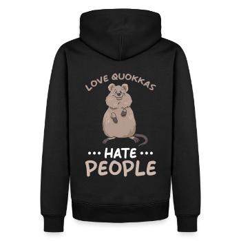 Quokka dicton drôle - Sweat à capuche Premium bio Homme - noir - Dos - Nico (187cm)