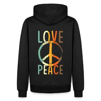 Love Peace Friedenszeichen - Männer Premium Bio Hoodie - Schwarz - Hinten - Nico (187cm)