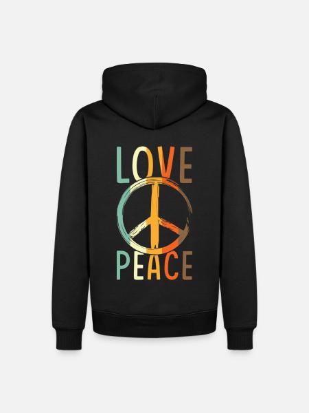 Love Peace Friedenszeichen - Männer Premium Bio Hoodie - Schwarz