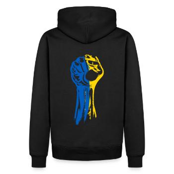 Ukraine Faust in Ukraine Farben - Männer Premium Bio Hoodie - Schwarz - Hinten - Nico (187cm)
