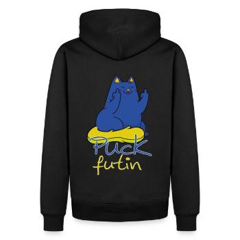 Puck Futin Katzen Ukraine Mittelfinger - Männer Premium Bio Hoodie - Schwarz - Hinten - Nico (187cm)