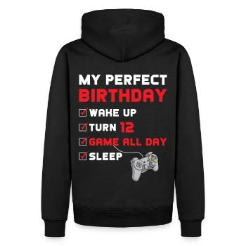 12ème anniversaire Cadeau Gaming Gamer - Sweat à capuche Premium bio Homme - noir - Dos - Nico (187cm)