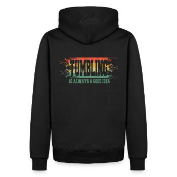 Tumbling en disant drôle - Sweat à capuche Premium bio Homme - noir - Dos - Nico (187cm)