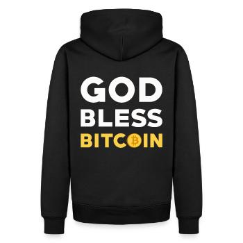 Bitcoin - Männer Premium Bio Hoodie - Schwarz - Hinten - Nico (187cm)