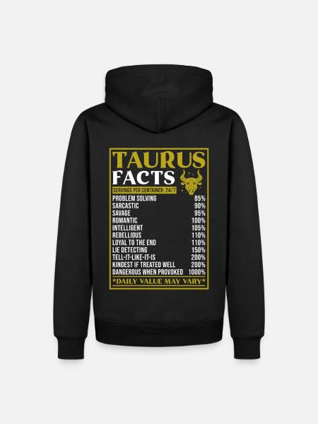 Faits sur le cadeau du signe du zodiaque du Taureau - Sweat à capuche Premium bio Homme - noir