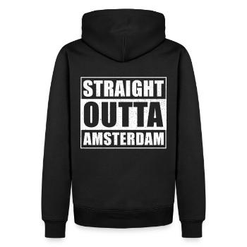 Tout droit sorti d’Amsterdam - Sweat à capuche Premium bio Homme - noir - Dos - Nico (187cm)