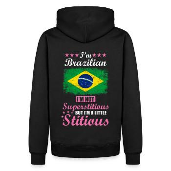 Brasilianerin Geschenk lustiger Spruch Brasilien - Männer Premium Bio Hoodie - Schwarz - Hinten - Nico (187cm)