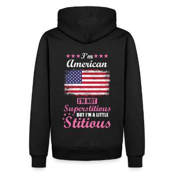 Amerikanerin Geschenk lustiger Spruch USA - Männer Premium Bio Hoodie - Schwarz - Hinten - Nico (187cm)