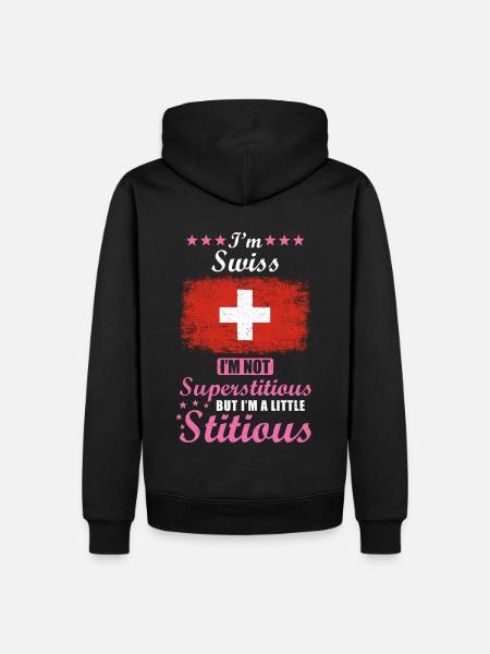 Schweizerin Frau Superstitious Stitious - Männer Premium Bio Hoodie - Schwarz