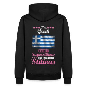 Griechin Frau Superstitious Stitious - Männer Premium Bio Hoodie - Schwarz - Hinten - Nico (187cm)
