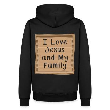 J’aime Jésus et ma famille - Sweat à capuche Premium bio Homme - noir - Dos - Nico (187cm)