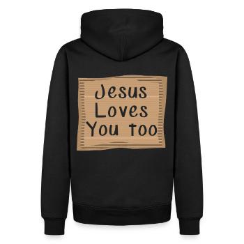 Jesus loves you too - Männer Premium Bio Hoodie - Schwarz - Hinten - Nico (187cm)