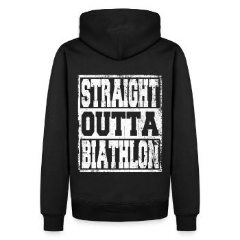 Biathlon en disant drôle - Sweat à capuche Premium bio Homme - noir - Dos - Nico (187cm)