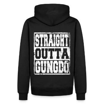 Gungdo dit drôle - Sweat à capuche Premium bio Homme - noir - Dos - Nico (187cm)