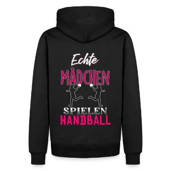 Echte Mädchen spielen Handball - Männer Premium Bio Hoodie - Schwarz - Hinten - Nico (187cm)