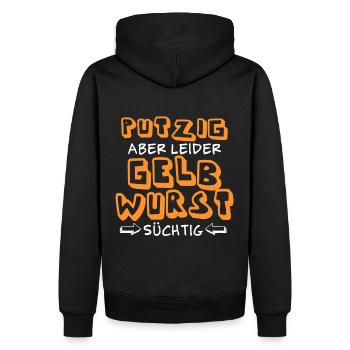 Putzig aber leider Gelbwurst süchtig - Männer Premium Bio Hoodie - Schwarz - Hinten - Nico (187cm)