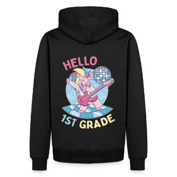 Allô 1ère année - Bonjour les roches de première année - Sweat à capuche Premium bio Homme - noir - Dos - Nico (187cm)
