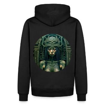 Dunkle Fee - Männer Premium Bio Hoodie - Schwarz - Hinten - Nico (187cm)