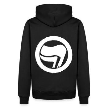 Symbol Antifaschistische Aktion - Männer Premium Bio Hoodie - Schwarz - Hinten - Nico (187cm)