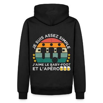 J' aime le baby-foot et l' apéro cadeau vintage - Sweat à capuche Premium bio Homme - noir - Dos - Nico (187cm)