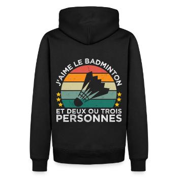 J' aime le badminton et deux ou trois personnes - Sweat à capuche Premium bio Homme - noir - Dos - Nico (187cm)