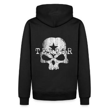 TERROR STERN ROT LINKS SKULL - Männer Premium Bio Hoodie - Schwarz - Hinten - Nico (187cm)