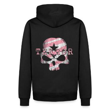 rosa pink lila Totenkopf Terror - Männer Premium Bio Hoodie - Schwarz - Hinten - Nico (187cm)