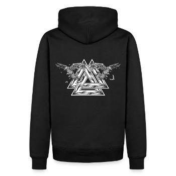 Valknut - Hugin & Munin - Männer Premium Bio Hoodie - Schwarz - Hinten - Nico (187cm)