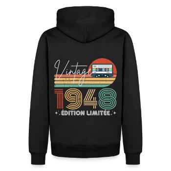Vintage 1948 cadeau année de naissance 1948 rétro - Sweat à capuche Premium bio Homme - noir - Dos - Nico (187cm)