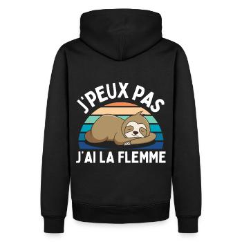 J'peux pas j' ai la flemme humour paresseux cadeau - Sweat à capuche Premium bio Homme - noir - Dos - Nico (187cm)