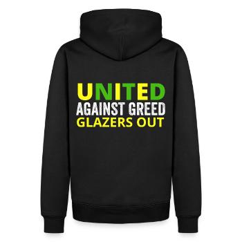 Glazers Out. United Against Greed - Männer Premium Bio Hoodie - Schwarz - Hinten - Nico (187cm)