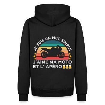 J'aime ma moto et l' apéro humour motard cadeau - Sweat à capuche Premium bio Homme - noir - Dos - Nico (187cm)