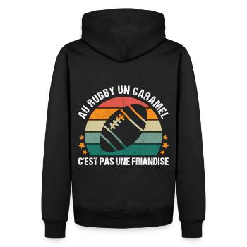 Au rugby un caramel c' est pas une friandise - Sweat à capuche Premium bio Homme - noir - Dos - Nico (187cm)