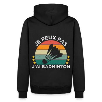 Je peux pas j' ai badminton cadeau badiste vintage - Sweat à capuche Premium bio Homme - noir - Dos - Nico (187cm)