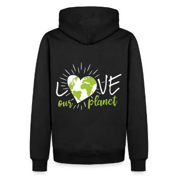 Liebe unseren Planeten, liebe unseren Planeten Erde! - Männer Premium Bio Hoodie - Schwarz - Hinten - Nico (187cm)