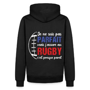 Je ne suis pas parfait mais j' assure au rugby - Sweat à capuche Premium bio Homme - noir - Dos - Nico (187cm)