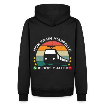 Mon train m' appelle humour cheminot cadeau rétro - Sweat à capuche Premium bio Homme - noir - Dos - Nico (187cm)