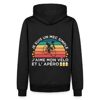Vélo et apéro humour cycliste cadeau cyclisme - Sweat à capuche Premium bio Homme - noir - Dos - Nico (187cm)