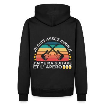 Guitare et apéro humour guitariste cadeau vintage. - Sweat à capuche Premium bio Homme - noir - Dos - Nico (187cm)