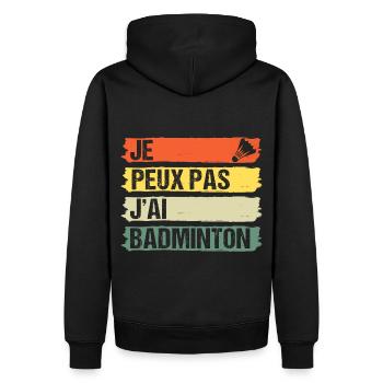 Je peux pas j' ai badminton cadeau badiste vintage - Sweat à capuche Premium bio Homme - noir - Dos - Nico (187cm)